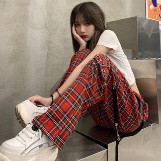 Chained Plaid Wide-leg Pants