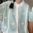 Ribbon Embroidered Two-tone Cardigan