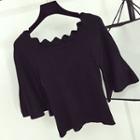 Scallop Neck Bell-sleeve Knit Top
