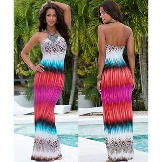Printed Strapless Maxi Sundress