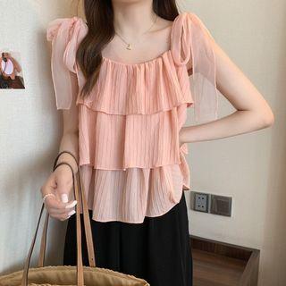 Tie-shoulder Striped Ruffled Camisole Top