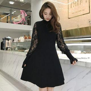 Lace Panel A-line Knit Dress