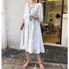 Set: Slipdress + V-neck Elbow-sleeve Midi A-line Dress Set - Dress - Gray - One Size / Midi Dress - White - One Size