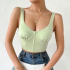 Sleeveless Scoop-neck Plain Crop Corset Top