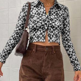 Floral Checkerboard Crop Shirt