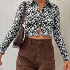 Floral Checkerboard Crop Shirt