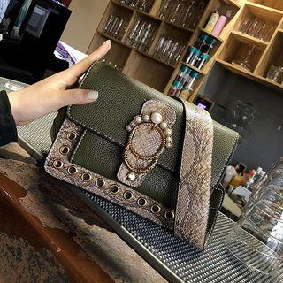 Faux-leather Buckled Studded Cross Bag