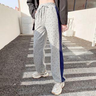 Elastic-waist Color Block Striped Smiley Face Print Gathered Cuff Pants