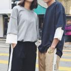 Mock Two-piece Elbow-sleeve Couple Matching T-shirt