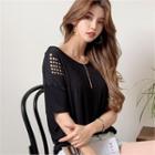 U-neck Perforated Textured T-shirt