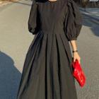 Round Neck Dot Print Puff Short Sleeve Dress