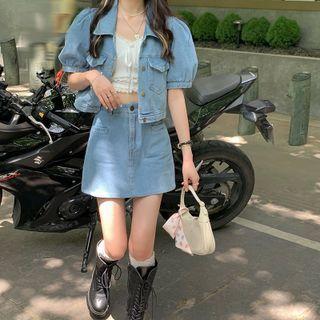 Elbow-sleeve Denim Jacket / A-line Skirt