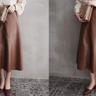 Faux-leather Long A-line Skirt