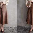 Faux-leather Long A-line Skirt