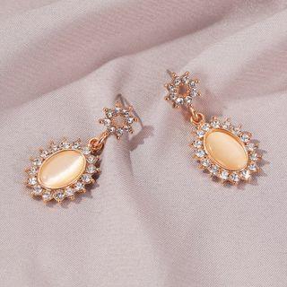 Cat Eye Stone Rhinestone Pendant Necklace / Dangle Earring