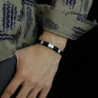 Magnetic Leather Bracelet 1425 - Black & Silver - One Size