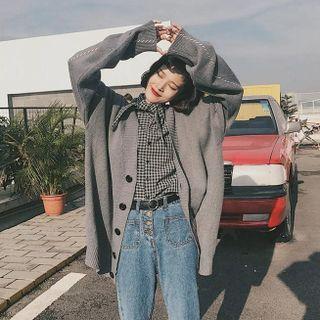 Loose-fit Cardigan Gray - One Size