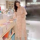 Set: Floral 3/4-sleeve Midi Chiffon Dress + Slipderss