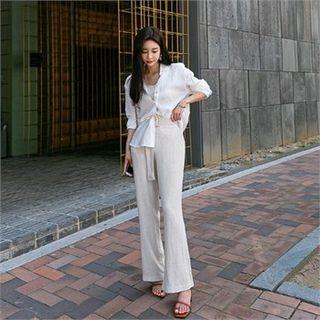 Belted-waist Linen Blend Pants