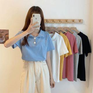Plain Lapel Short-sleeve Top
