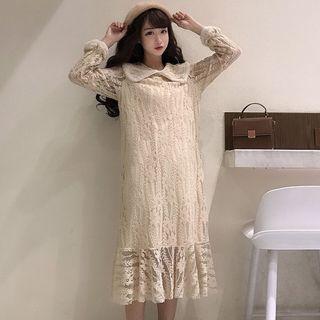 Long-sleeve Peter Pan Collar Midi Lace Dress