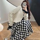 Cropped Blazer / Shirt / Checkerboard Skirt