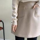 Dual-pocket A-line Wool Blend Mini Skirt