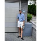 Stand-collar 3/4-sleeve Oxford Shirt