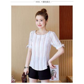 Short-sleeve Stripe Round Neck Chiffon Top