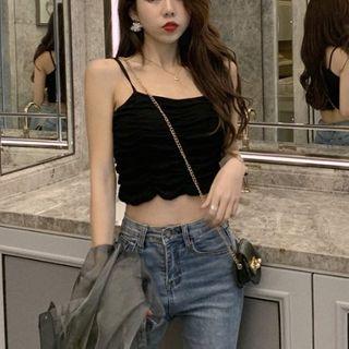 Long Sleeve See-through Shirt / Cropped Camisole Top