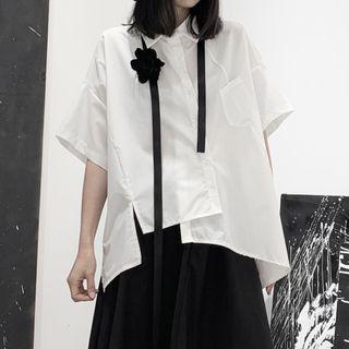 Elbow-sleeve Asymmetric Shirt