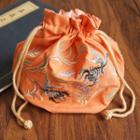 Embroidered Drawstring Pouch Tangerine - One Size