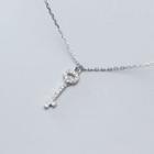 925 Sterling Silver Rhinestone Key Pendant Necklace Necklace - One Size