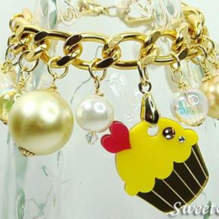 Mini Gold-yellow Cupcake Swarovski Crystal Charm Bracelet Gold - One Size