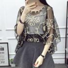 Sheer Embroidered Mesh Cape Top