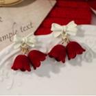Bow Flower Alloy Fringed Earring 1 Pair - Silver Needle Earring - White Bow & Rose - Red - One Size