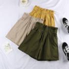 Band Waist Buttoned Wide Leg Shorts