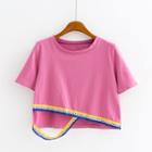 Contrast Trim Ripped Short Sleeve Cropped T-shirt