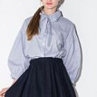 Striped Tie Neck Long Puff Sleeve Shirt