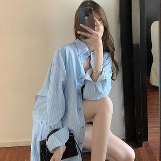 Striped Boyfriend Shirt / Sleeveless Mini Dress