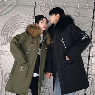 Couple Matching Furry Hood Padded Zip Jacket