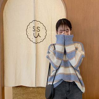Drop-shoulder Stripe Sweater Blue - One Size