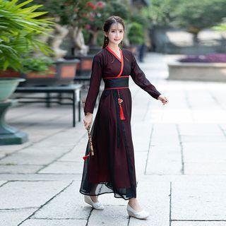 Mock Two-piece Long-sleeve Hanfu Midi Dress