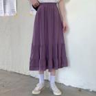 Tiered Frill Trim Midi A-line Skirt