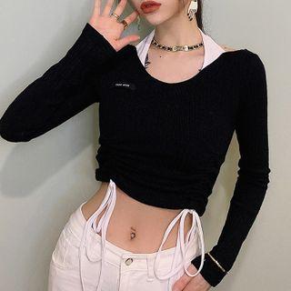 Drawstring-side Halter-neck Cropped Top