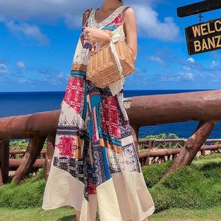 Sleeveless Pattern Panel Wide Leg Jumpsuit