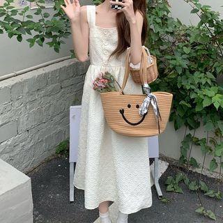 Sleeveless Plain A-line Midi Dress Almond - One Size