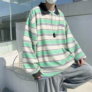Striped Polo-neck Sweatshirt