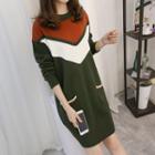 Color Block Dual-pocket Knit Dress