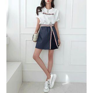 Zipped Pleated A-line Miniskirt Navy Blue - One Size